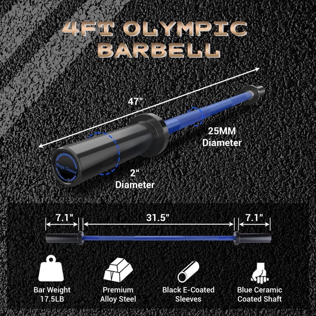 Royalbelle Blue Barbell Bar, 2 Inch Weight Bars with 25 mm Knurled Grip
