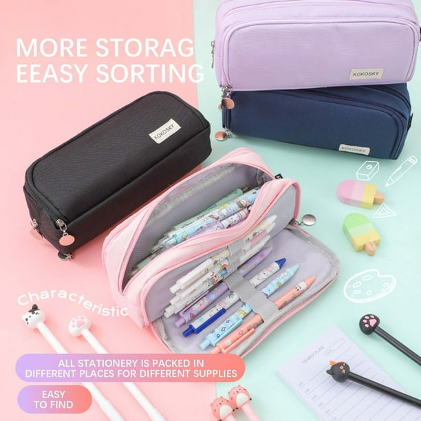 Estuche para lápices estilo japonés/coreano (1 unidad) caja de almacenamiento de tela multicapa para estudiantes compartimentos organizados para guardar bolígrafos y artículos de