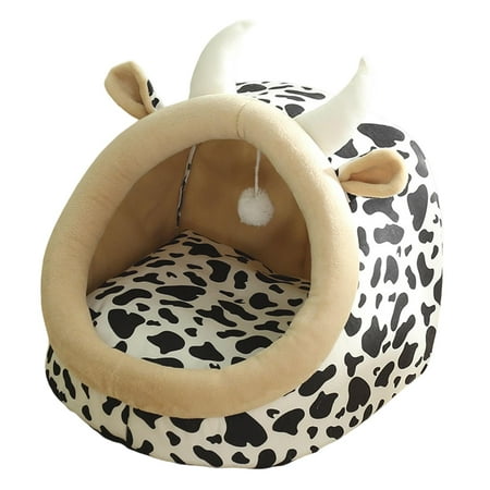 Large Cat Beds No Deformation with Ball Warm Anti Slip Hideout Soft Furniture Dog Washable Sleeping Bed Pet House for Rabbit Puppy Kitten , 43x40x35cm Multi