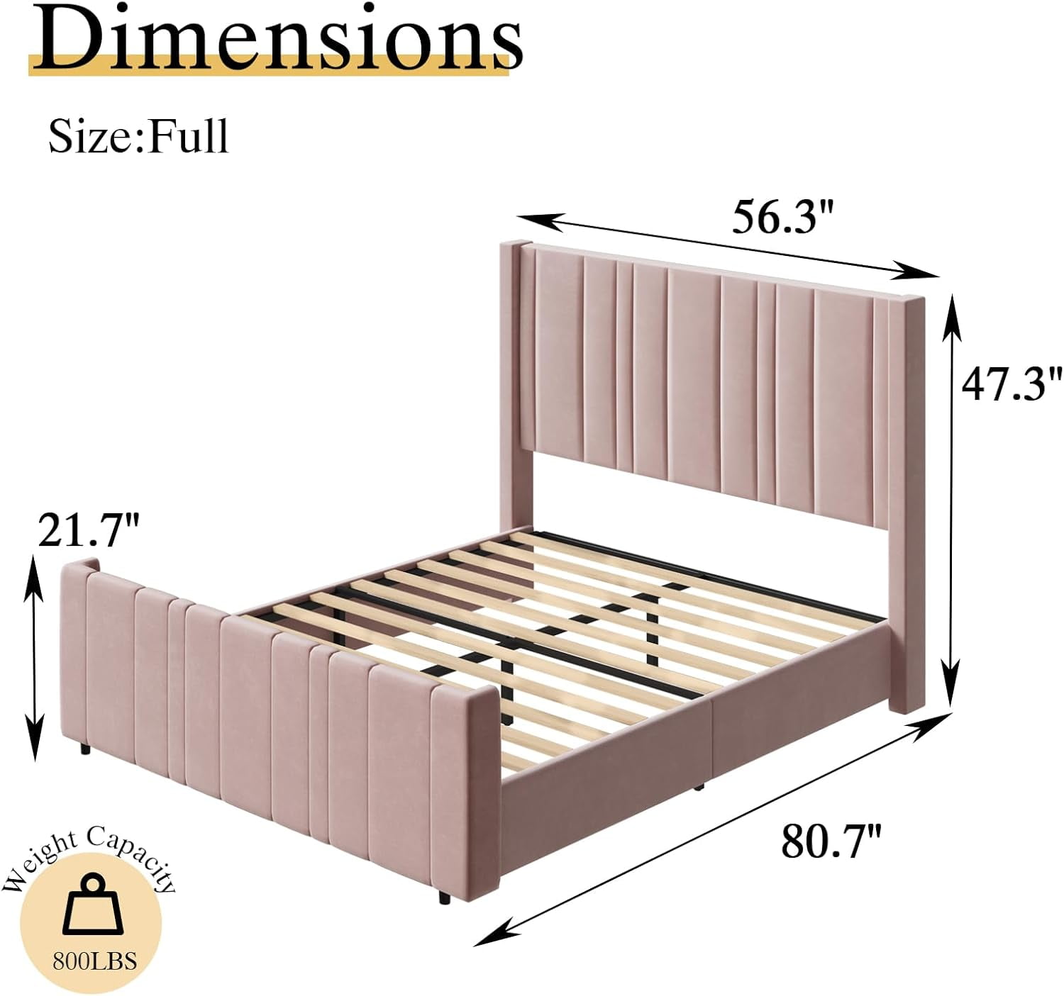 4 EVER WINNER Full Size Bed Frame, Velvet Upholstered Platform Bed Frame with Headboard, White Full Bed Frame, White