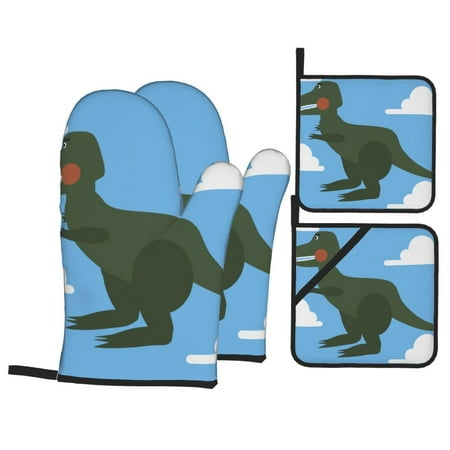 

PUREYAH Oven Mitts And Pot Holders Sets Kitchen Cartoon Tyrannosaurus Predator Oven Gloves Hot Pads Heat Resistant 4 Pieces
