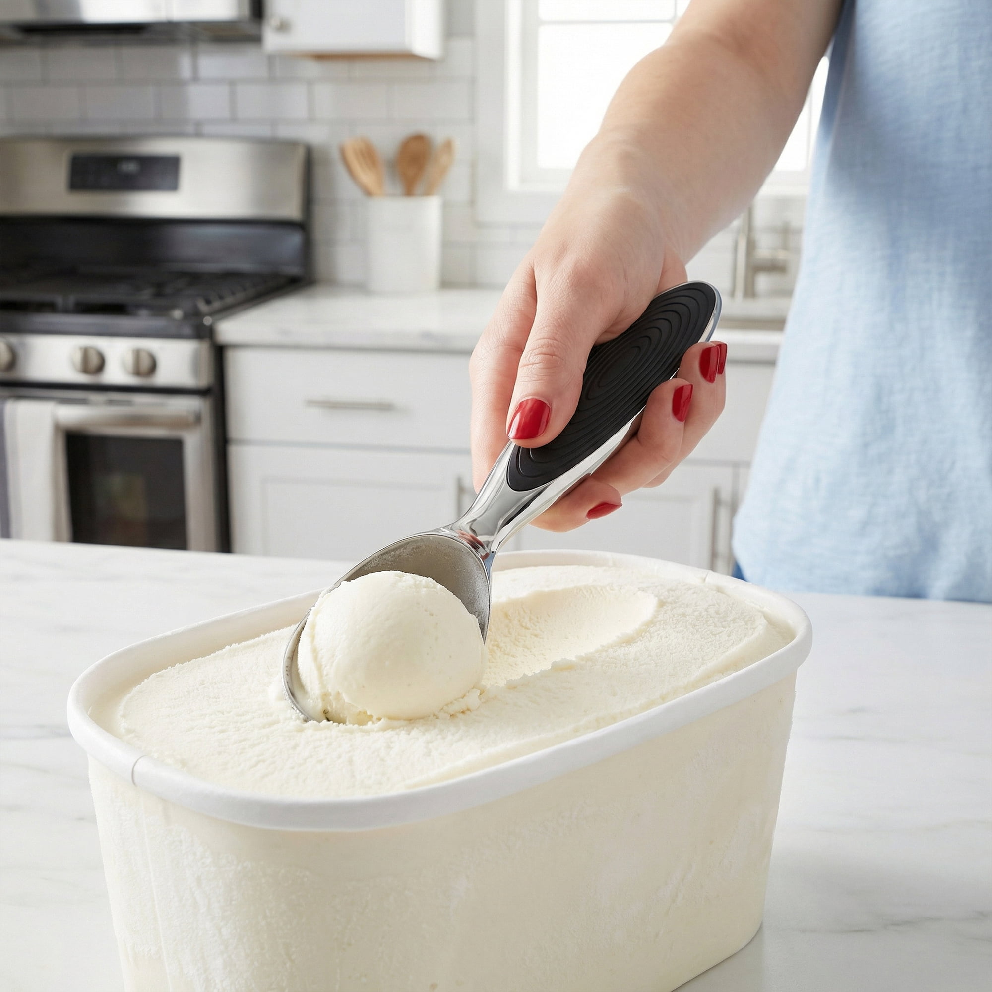 Unique Bargains Ice Cream Scoop 1 Pcs Zinc Ice Cream Scooper Black B 6.9in