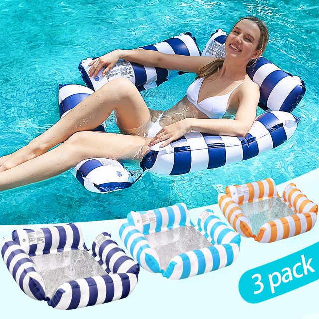 Sillón inflable para piscina, paquete de 3 hamacas acuáticas LUSTERMOON