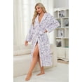 thumbnail image 4 of HEARTNICE Womens Hooded Fleece Robe, Fluffy Warm Plush Bathrobe Soft Spa House Coat,(Purple Grey Print,L-XL), 4 of 5