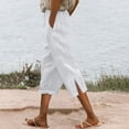 thumbnail image 2 of Flmaly vacation outfits for women High Waistband Women's Linen Wide Leg Pants Casual Loose High Waist Beach Haren Pants Pockets Vacation Outfits, 2 of 8