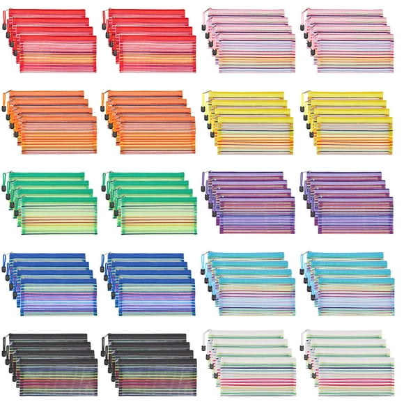 Bolsa de malla con cremallera JARLINK, paquete de 80 en 10 colores, 23 x 12 cm