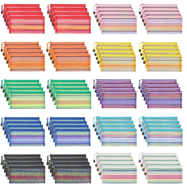 Bolsa de malla con cremallera JARLINK, paquete de 80 en 10 colores, 23 x 12 cm