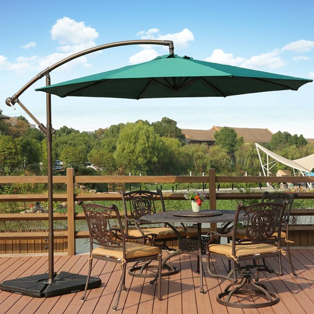 Bally 10 Ft Cantilever Hanging Patio Umbrella With Base Weights Dark Green Walmart Com Walmart Com
