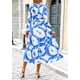 thumbnail image 2 of Vestido PRETTYGARDEN Floral Midi con Escote en V y Manga Larga Azul Blanco Talla L, 2 of 9