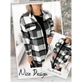 thumbnail image 6 of HUBERY Women Plaid Color Block Lapel Collar Long Sleeve Button Pocket Jacket, 6 of 7