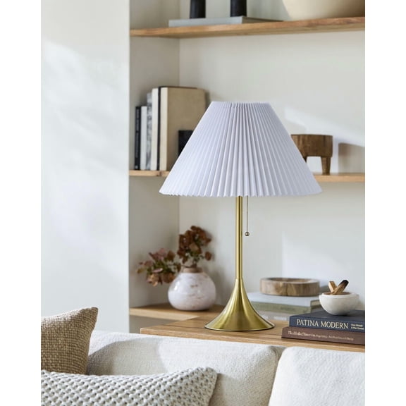 Livabliss Table Lamps, 25" Alceda Traditional Bedside Nightstand Table Lamp for Bedroom Living Room Office, Metallic - Brass Body with White Shade (25"H x 18"W x 18"D)