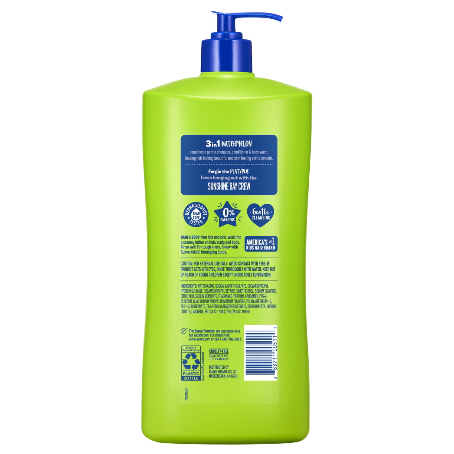 Suave Kids  3 in 1 Watermelon Wonder Shampoo, Conditioner & Body Wash, 40 FL OZ Pump
