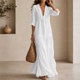 thumbnail image 4 of HVOBTTY Womens Maxi Dress Deep V Neck Ruffle 3/4 Sleeve red Solid Color Long Romantic, 4 of 5