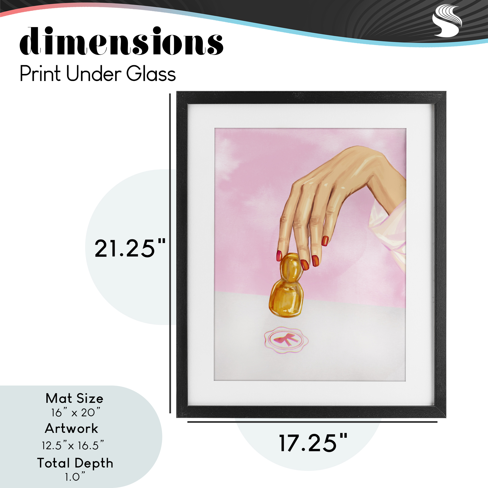 Pink Bow Fashion Stamper Black Framed Print Under Glass, design by Ziwei Li