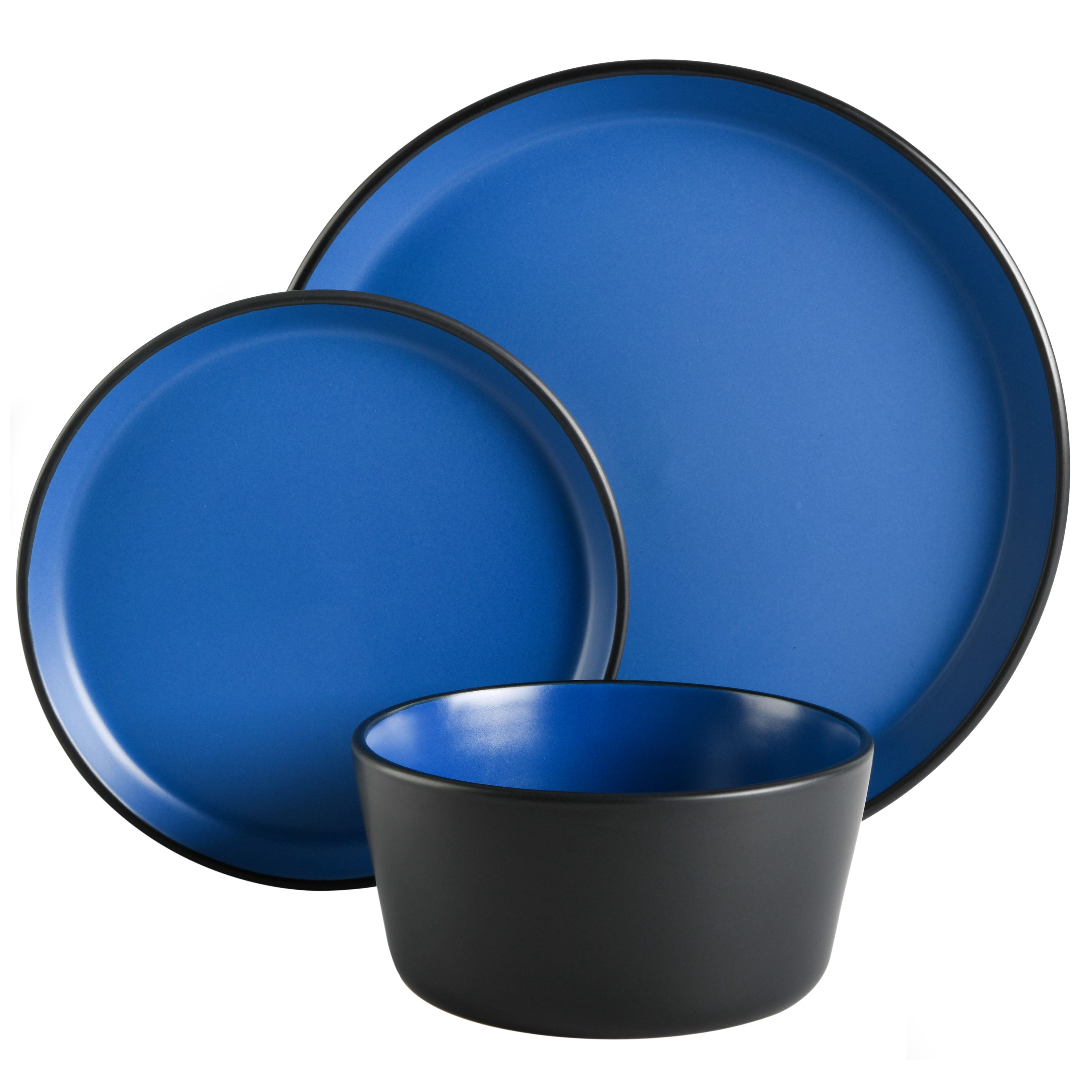 Gibson Soho Lounge Rachel 12 Piece Coupe Dinnerware Set, Matte Blue
