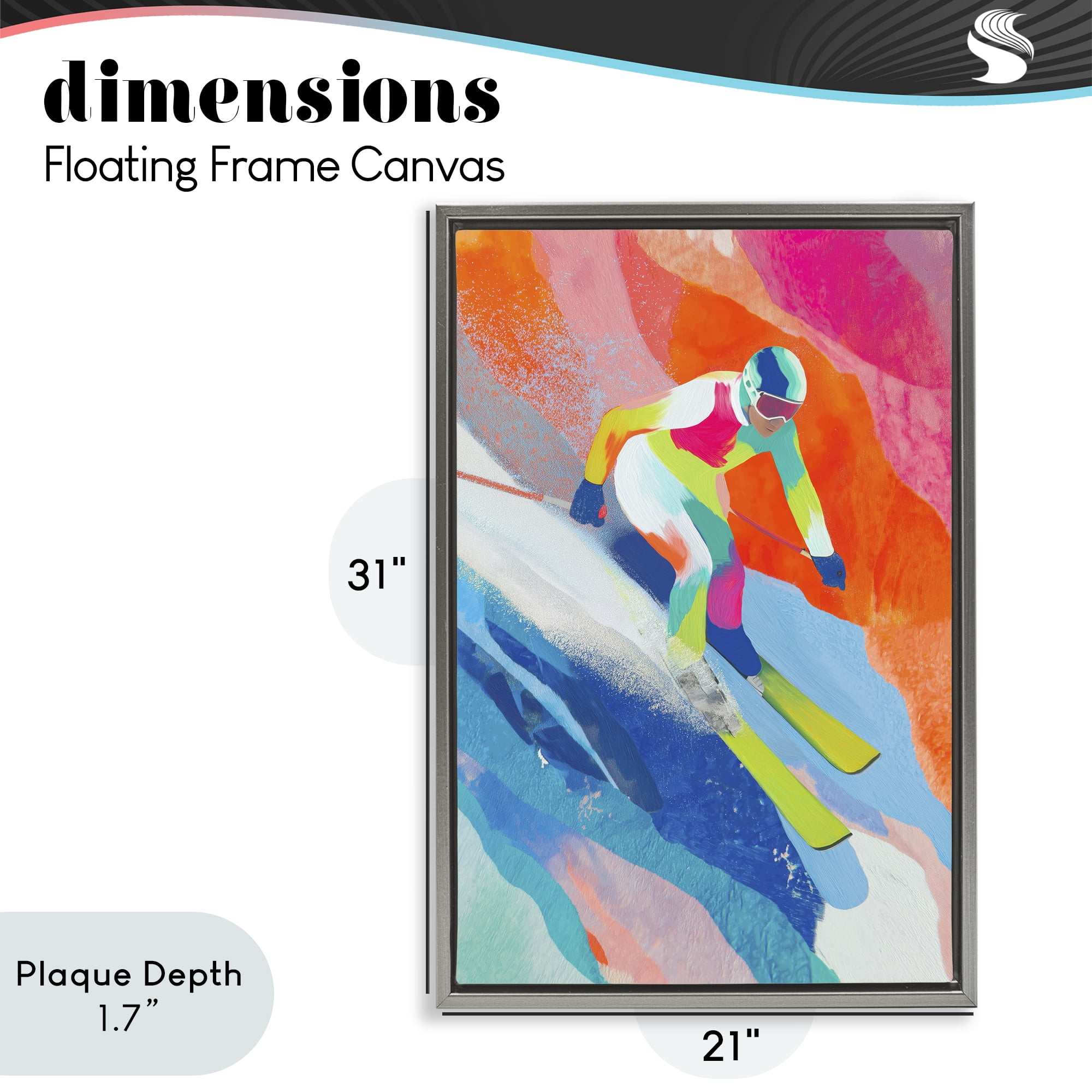 Stupell Industries Skiing Down Neon Slopes Gray Framed Floater Canvas Wall Art, design by Chromatic Storm Studio