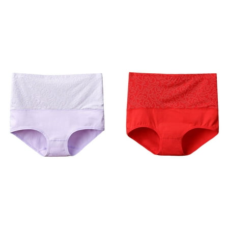 Lojoutye 2 Pack(Red 1PCS & Gold 1PCS) Multipack Cotton Lace Underwear Women s Solid Color Underwear 22/24 Panties High Waisted Underwear