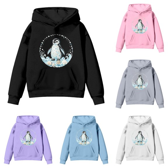 XAOFW Girls Hoodies Long Sleeved Marine Animal Printed Hooded Sweatshirts Kids Soft Cozy Casual Winter Wear Pullover Versatile Tops 2-3 Years