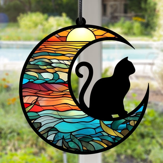 Atrapasueños para Gatos, Vidrio de Colores Vibrantes, Recuerdo significativo para Los Amantes de las Mascotas, Regalo Hecho A Mano, Decoración de Jardín y Hábitaciones