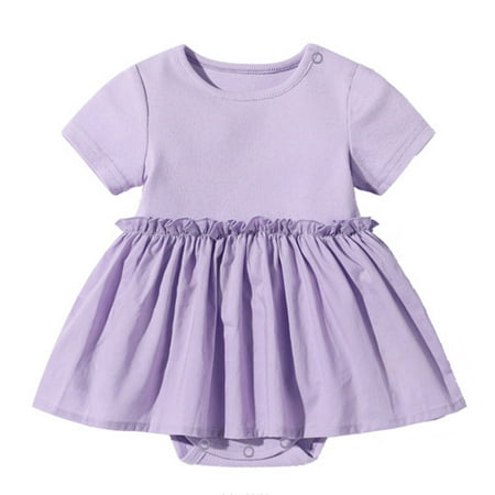 

XYIJANI Baby Girl Sets Newborn Infant Baby Girls Solid Spring Summer Short Sleeve Ruffle Romper Bodysuit Clothes Boy Clothes 12-18 Months 12 Month Boy Clothes (Purple 66)