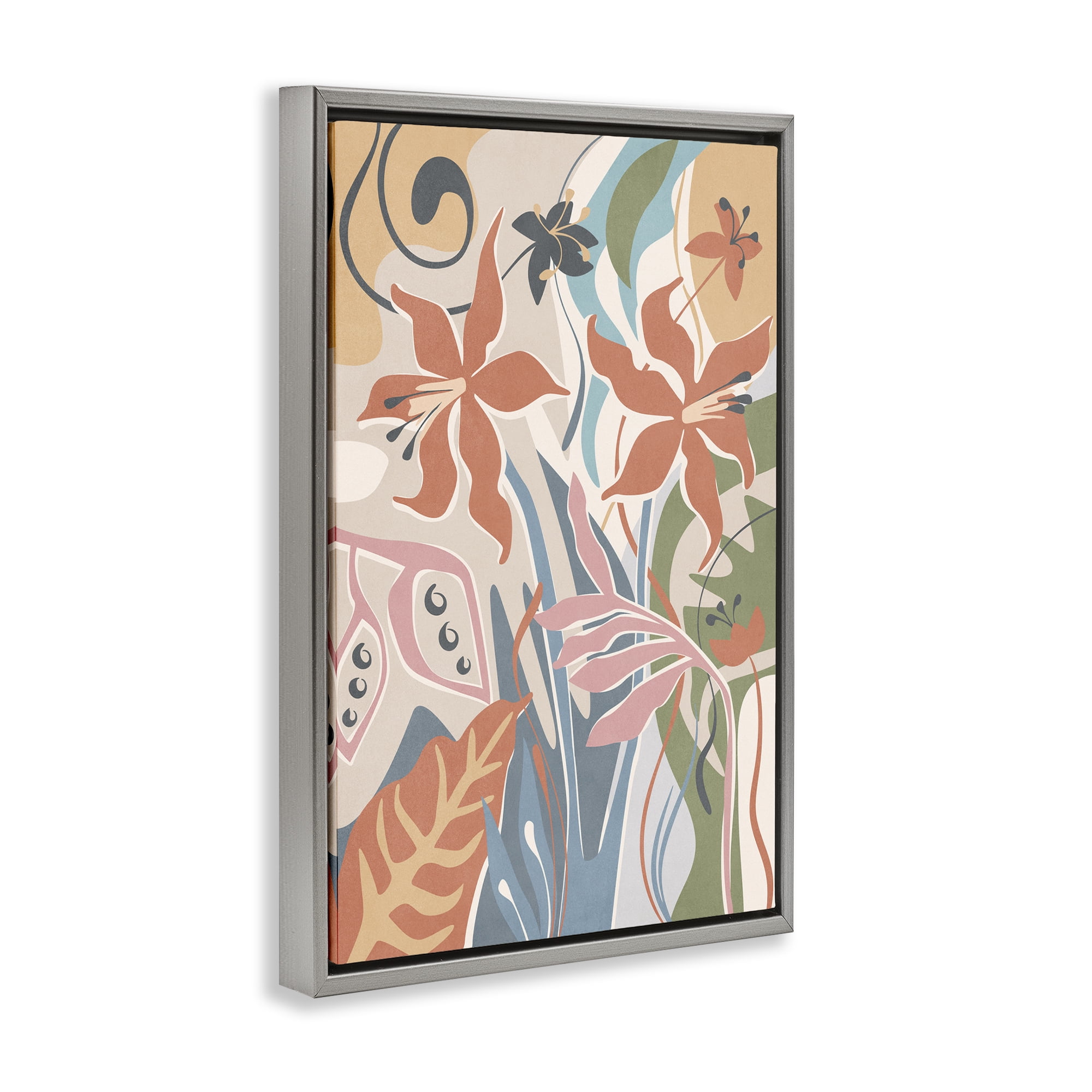 Stupell Industries Neutral Whimsy Florals Plants & Flowers Painting Gray Floater Framed Canvas Art Print Wall Art, 17 x 25
