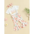 thumbnail image 3 of LMLYSoH Baby Kids Girls Pants Set, Short Sleeve Letters Print T-shirt/Romper with Flower Print Flare Pants and Headband, 3 of 9