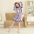 thumbnail image 3 of FORMRS Niños Bathrobe Unisex Hooded Robe Soft Plush Pajamas Sleepwear, Size 7-9T, Pink and Purple Plaid Pattern, 3 of 7