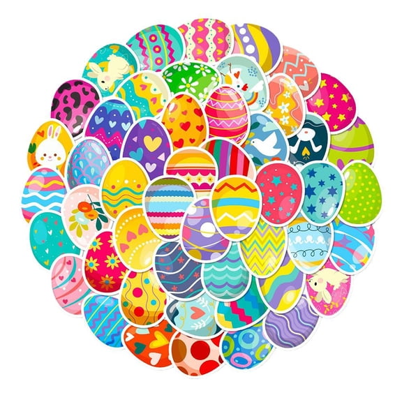 50-Pack Easter Vinyl Stickers, Waterproof Bunny and Egg Decals for Water Bottles and Laptops, 1.2"–2.4" Mini Spring Theme Stickers for Easter Egg DIY and Scrapbooking