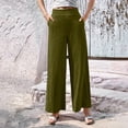 thumbnail image 4 of Fitness Clothing Women's Linen Blend Wide Leg Pants Elastic Drawstring Waist Casual Summer Beach Pants with Pocket Green L, 4 of 6