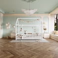 thumbnail image 3 of Leumius Twin Size Floor Bed with House Roof Frame, Fence Guardrails Montessori Floor Bed for Boys Girls White, 3 of 7