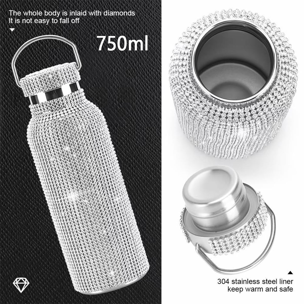 500ml Bling Rhinestone Stainless Steel Thermos/Water Bottle with Handle & Chain