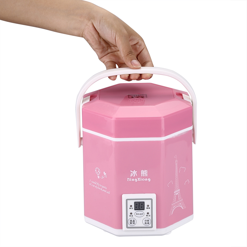 Multi-Function Cooking Pot for On-the-Go Portable 1.2L 200W Mini Rice Cooker with Dual Steaming Layer, Pink