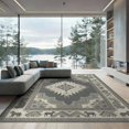 thumbnail image 2 of ODIKA 8'x10' Washable Area Rug Durable, Non-Slip Round Boho Cow Print Geometric Border Circle Abstract Neutral for Living Room, Under Sectional, Family, 2 of 7