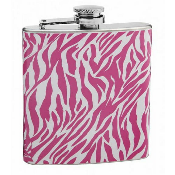 Pink and White Zebra Print Hip Flask