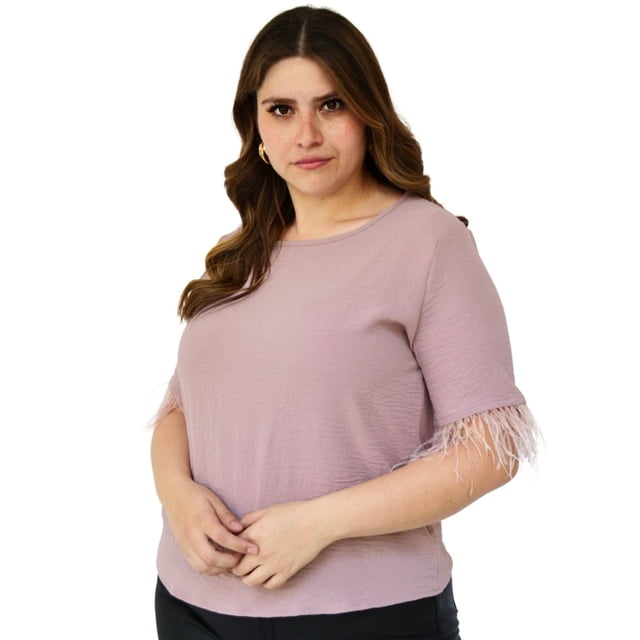 Blusa con Plumas Roman Fashion Tallas Extras 3870 Rosa 40