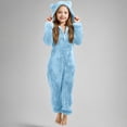 thumbnail image 2 of GiLiling Girls Fleece Zip up Jumpsuits Kids Hooded Rompers Costume Fuzzy Cute Animal Onesie Winter Warm Zipper Jumper (Sky Blue, 10-11 Years), 2 of 5