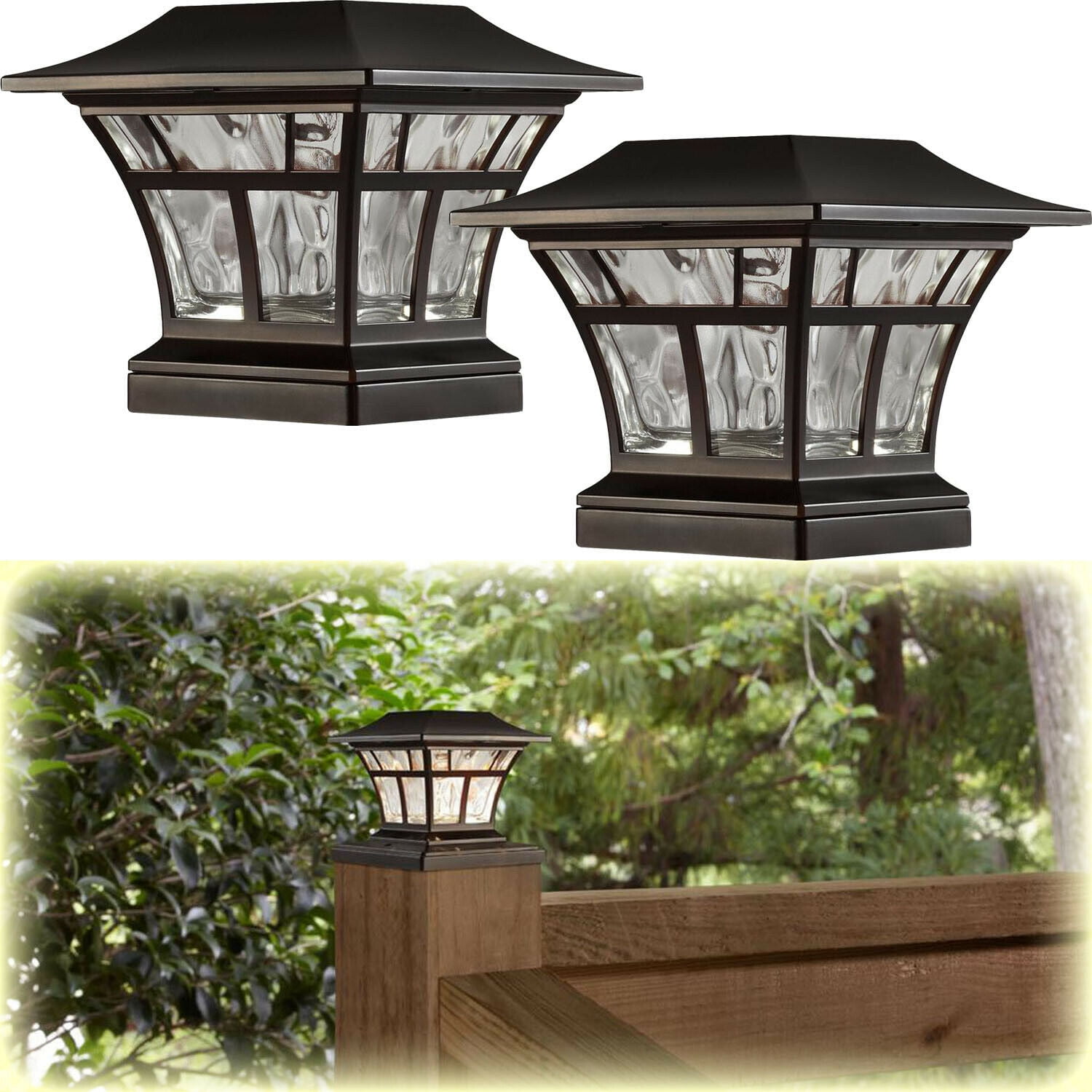 2PCS 4x4/'/' Solar Power Deck Post Light Outdoor Garden Cap Fence Path Stair Lamps