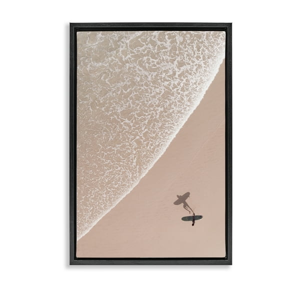 Stupell Industries Beach Surfer Silhouette Landscape & Nature Photography Black Floater Framed Canvas Art Print Wall Art, 17 x 25