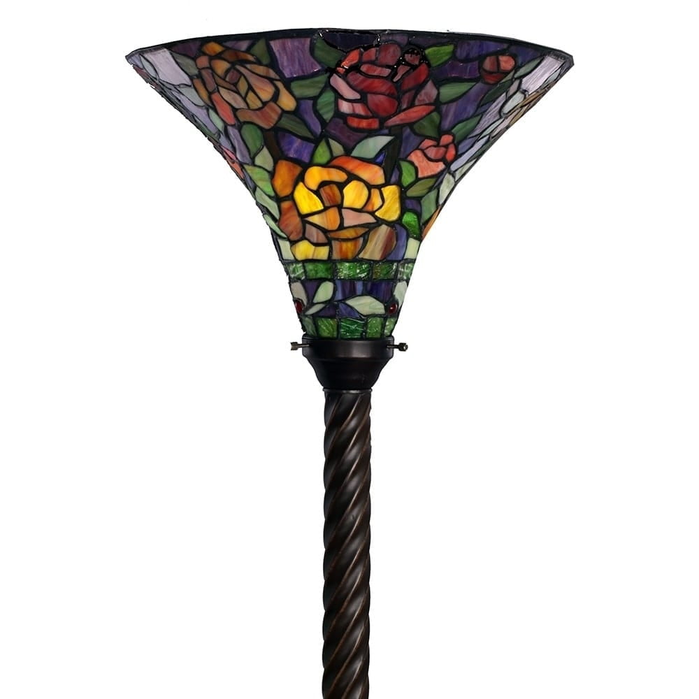 Tiffany-style Rose Torchiere Floor Lamp in Red, Yellow, Blue and Green