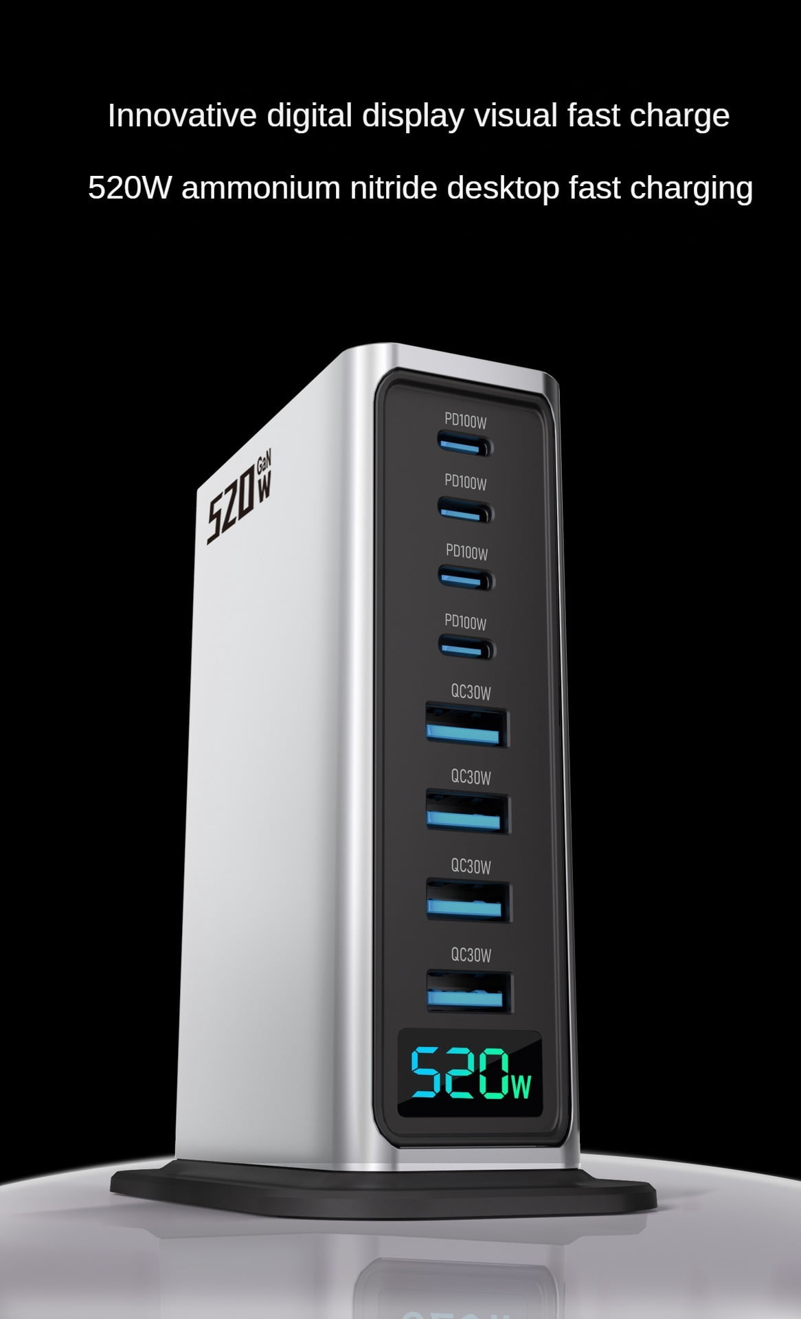520W Gallium Nitride Charger Multi-Port Desktop Charging Station Fast Charging Head for Apple Laptop Power Adapter
