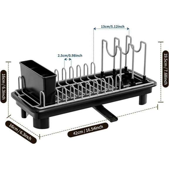 Compact Dish Drying Rack with Utensil Holder - Stainless Steel Kitchen Sink Drainer, 360° Rotating Drain Spout, Space-Saving Design