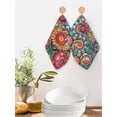 thumbnail image 2 of Boho Teal Flower Kitchen Dish Towels for Drying Dishes Set of 3, Spring Bohemia Chic Red Yellow Floral Waffle Weave Microfiber Hand Tea Bathroom Towels Quick Dry & Absorbent Towel 12x12, 2 of 7