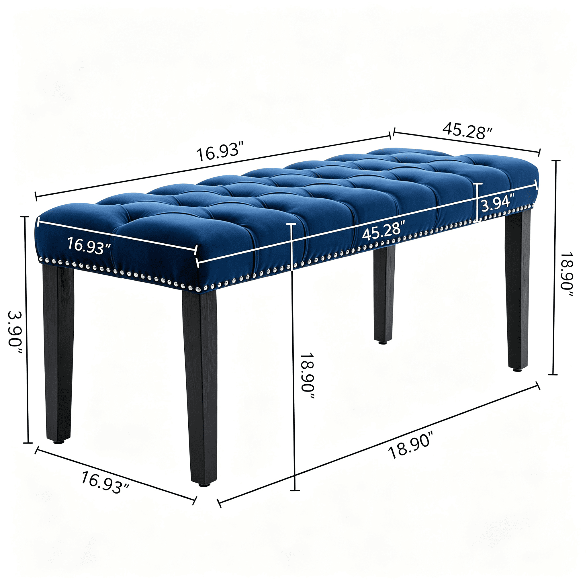 Tufted Velvet Shoe Bench 45.28x16.93x18.9 Inch Rubber Wood Legs 330 lbs Capacity for Entryway Bedroom Living Room