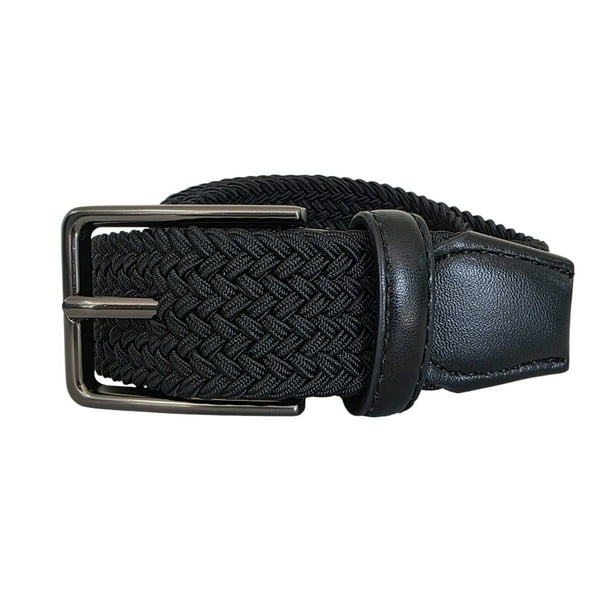 Ferrioni Cinturón Textil para Niño Elástico Trenzado Negro con Piel 29 mm