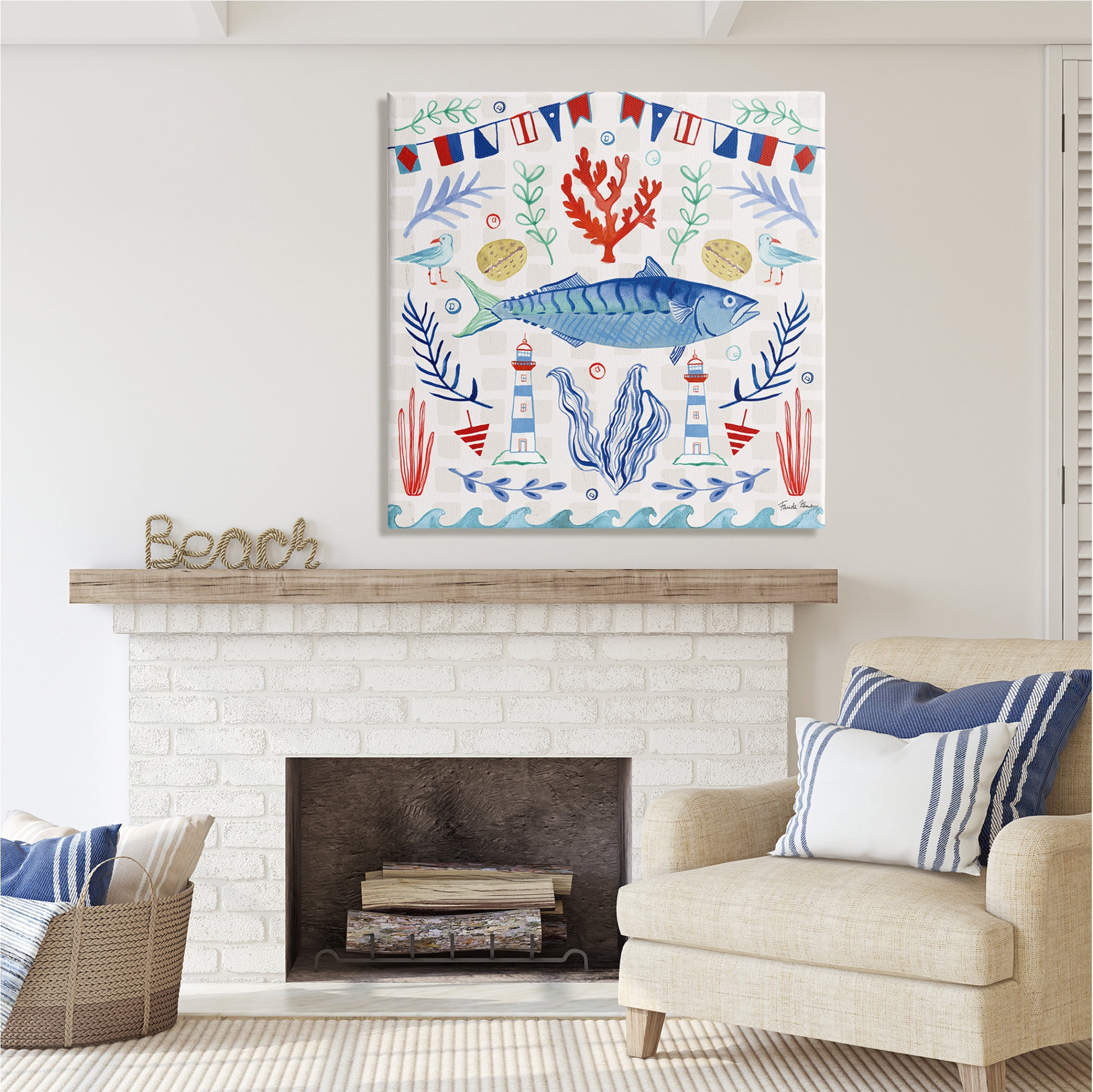 Stupell Industries Maritime Sea Life Pattern Animals & Insects Painting Gallery Wrapped Canvas Print Wall Art, 36 x 36