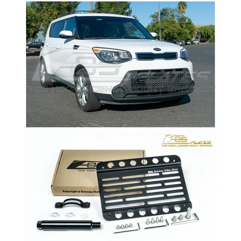 Extreme Online Store Replacement for 2014-2019 Kia Soul & Soul EV | Eos Plate Version 1 Mid Sized Front Bumper Tow Hook License Plate Relocator Mount