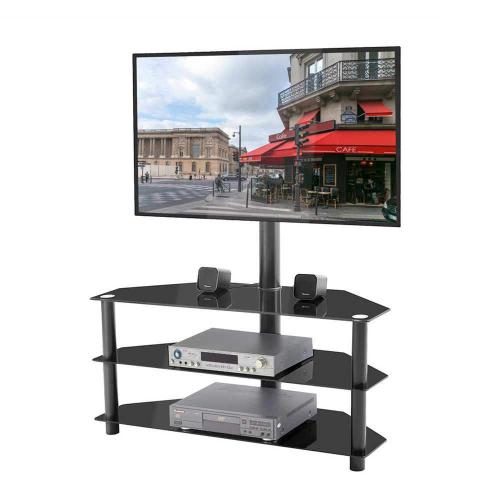 32”-65” Floor TV Stand With 3 Tiers Open Shelves Height and Angle Adjustable Universal TV Stand Free Standing Swivel TV Cart for Home Office Black - image 1 of 7