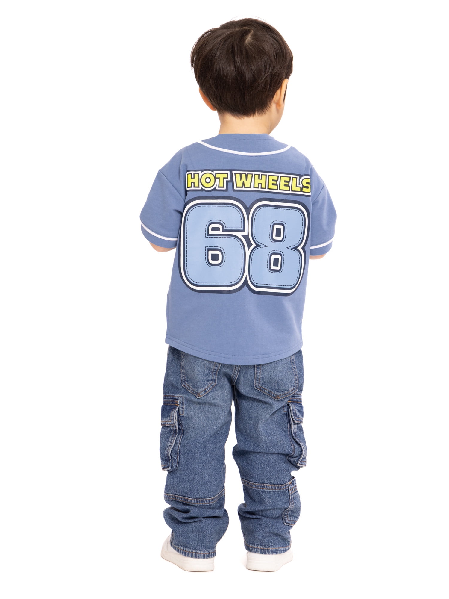 Hot Wheels Toddler Button Down Baseball Jersey with Short Sleeves, Sizes 12M-5T