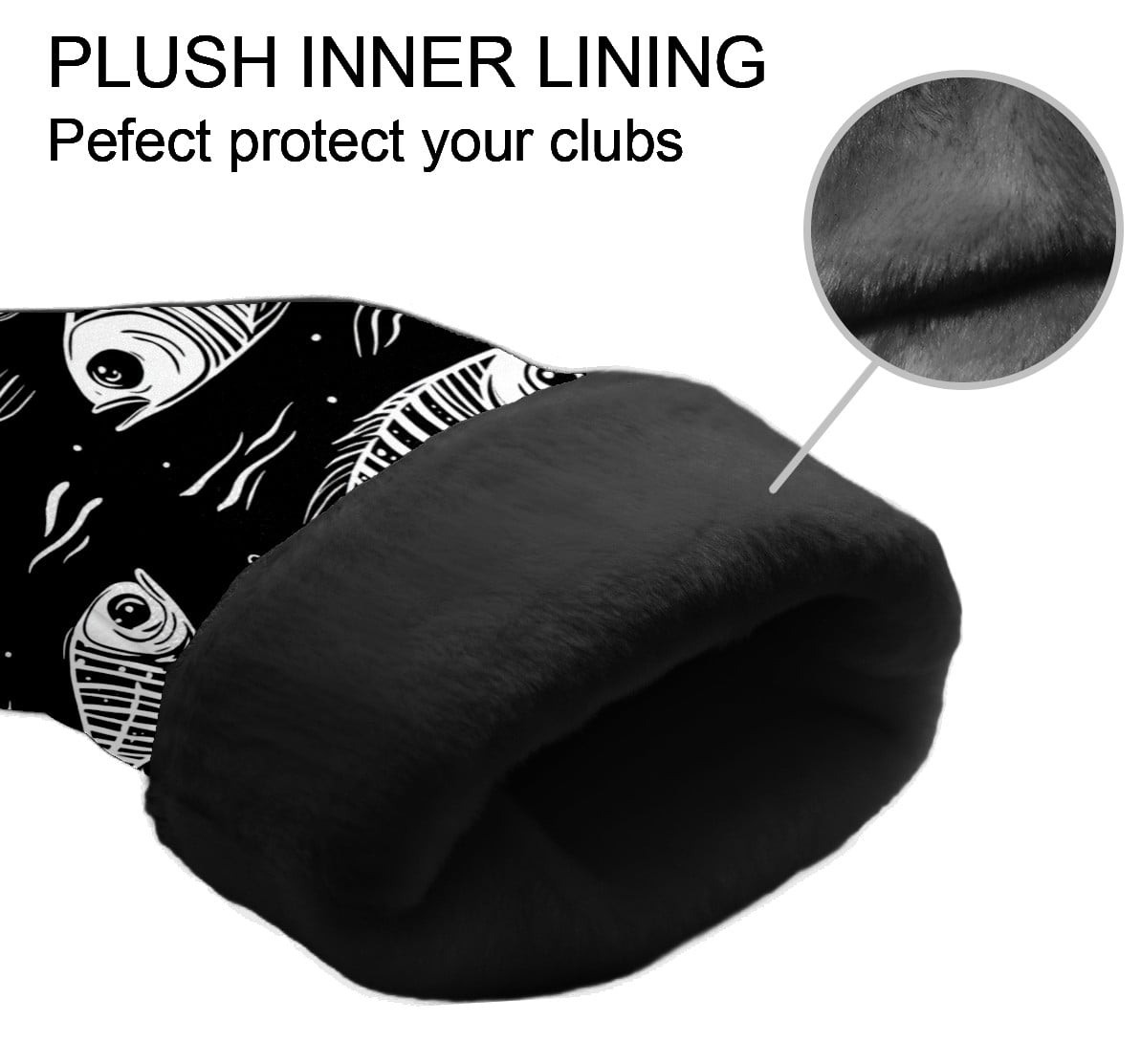 Golf Club Covers PU Leather Waterproof Head Covers for Fairway Woods Hybrids Fish Bones
