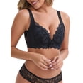 thumbnail image 3 of INSPIRE CHIC Women's Deep V Adjustable Straps Soft Underwire Support Minimizers Push-Up Front Closure Lace Everyday Bras XL Black, 3 of 4